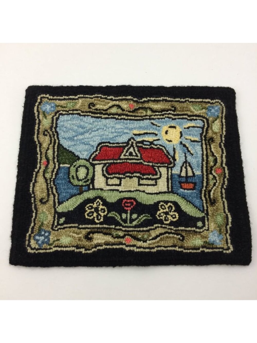 Vintage Maritime Folk Art Rug Hooked Piece Wall Hanging Nova Scotia Handmade